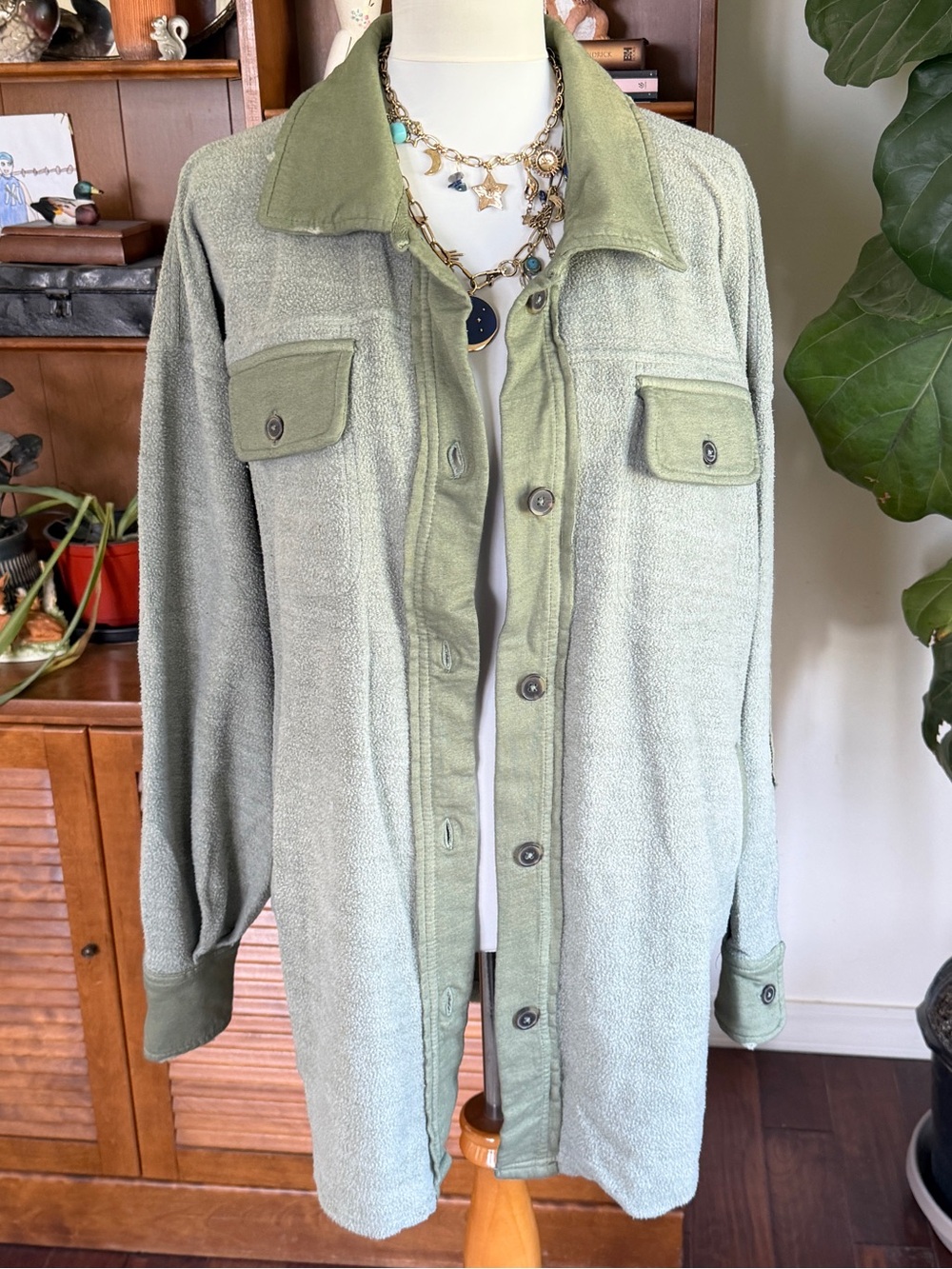Free People Jaded Green Ruby Shacket Shirt Jacket S NWT - Picture 2 of 15